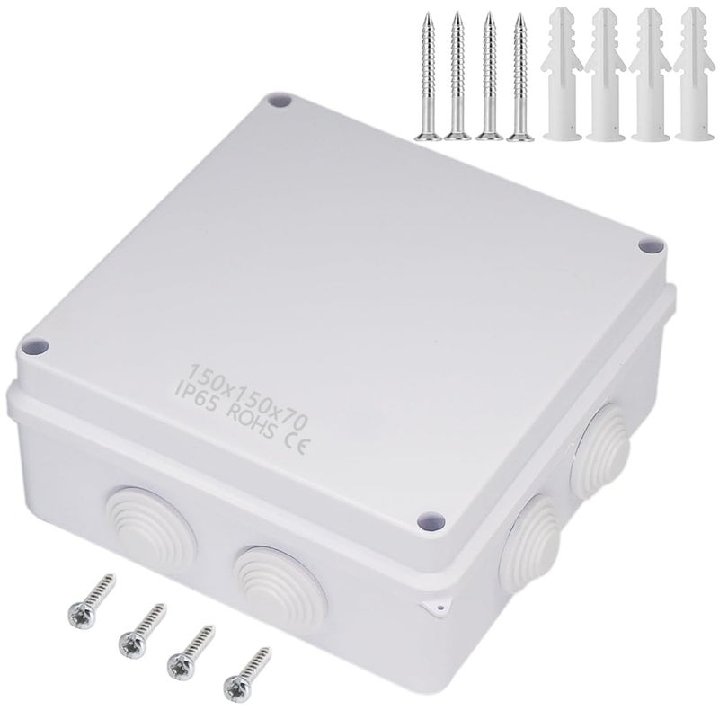 Zulkit Junction Box ABS Plastic Dustproof Waterproof IP65 Universal Electrical Boxes Project Enclosure White 5.9 x 5.9 x 2.8 inch (150 x 150 x 70mm) - Image 1